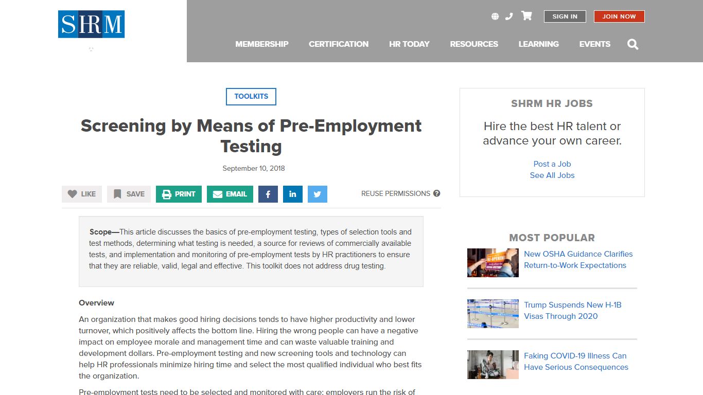 Screening by Means of Pre-Employment Testing - SHRM